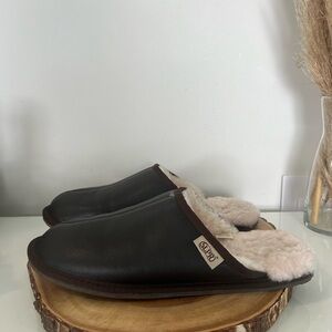 SLPR Brown leather Cream sheepskin linning  Slippers size 14